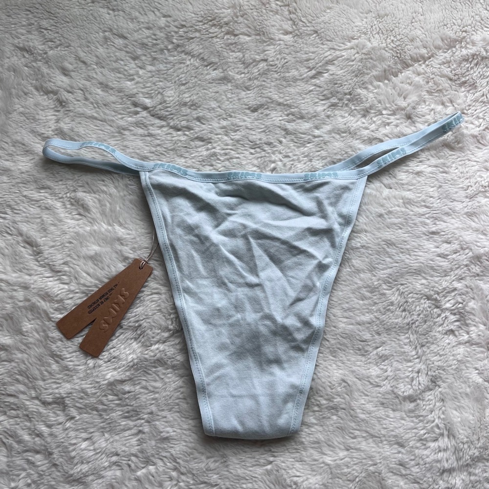 SKIMS Cotton Logo String Thong Frost Blue PN-THG-2642 Women's Plus Size 4X NEW